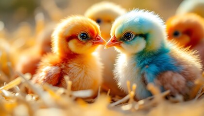 Naklejka premium Adorable Baby Chicks in Hay Nest