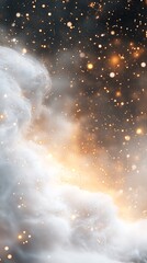 Naklejka premium A bright, abstract sunset of sun and clouds paints the sky with cosmic light over the dark sea, evoking a sense of outer space and celestial mystery