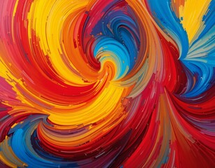 Vibrant Abstract Swirls of Color: Dynamic Painting, Red, Yellow, Blue, and Purple Hues, Artistic...