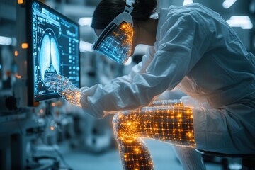 Advanced technology showcases a futuristic medical examination in a high-tech laboratory setting