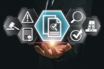 Digital Compliance Concept with Icons Representing Legal and Regulatory Standards in Business and...