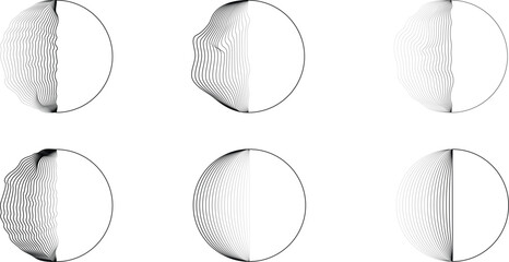 Half Circle lines Border . half moon . Semi circle in art line style for your Design . Moon logo  . Moon phase . Semi circles with line edges. From order to chaos . Vector illustration © miloje