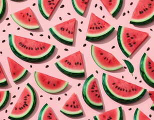 Watermelon Summer Pattern: Pink Background with Fresh Slices and Seeds