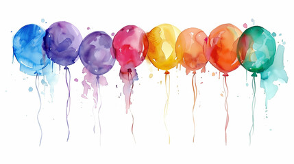 A cheerful arrangement of watercolor balloons in a rainbow of colors, perfect for parties and joyful celebrations