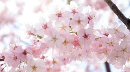 Naklejka premium Cherry Blossoms in Full Bloom on a Sunny Day with Soft-Focus Background