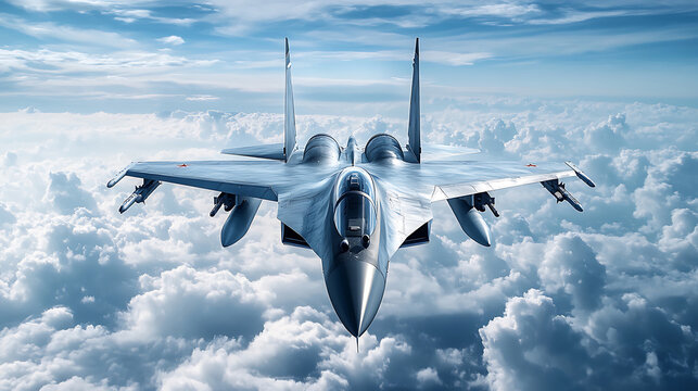  Futuristic sleek tail-less fighter jet soaring through the sky with advanced aerodynamic design and high-tech cockpit, dramatic cloud background, photorealistic style with fine HD details.