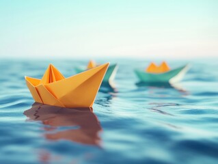 Paper boats on calm water
