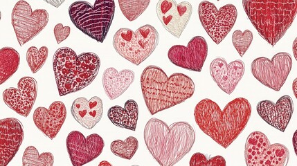 Abstract Heart Shapes in Red and Pink Colors on Light Background