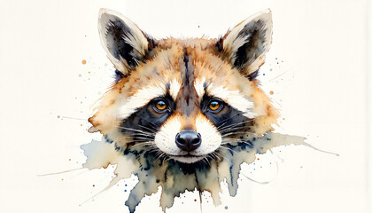 Whimsical raccoon watercolor painting with playful colors, artistic expression