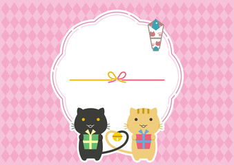 熨斗紙　プレゼントを持つ猫　背景素材（JPEG）