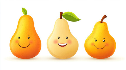 Banana, pear and orange smiling fruits in cartoon style isolated on white. Vector version also available in gallery