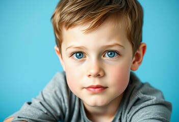 Portrait of a 7-year-old boy with blue eyes and brown hair