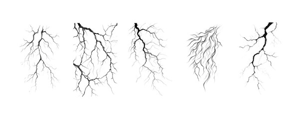 Fototapeta premium Simple black and white line drawing of a lightning crack on a plain white background.
