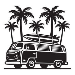 Retro Camper Van vector illustration, Camper Van clipart design, Camping graphics
