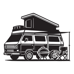 Obraz premium Retro Camper Van clipart design, vintage Camper Van vector illustration