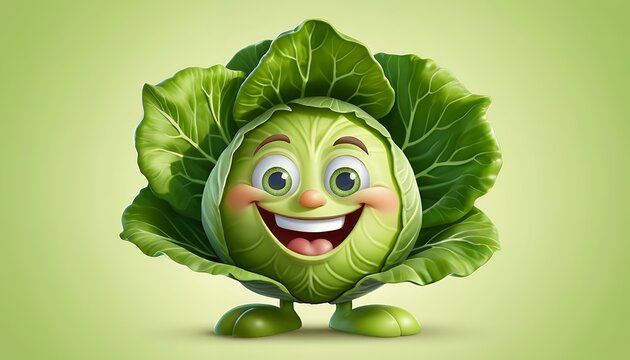 Delightful 3D Cartoon Cabbage Character Happy Vegetable Illustration