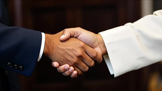 Businessman and arab partner shaking hands after successful meeting