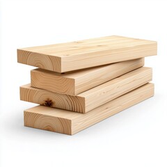 A stack of four smooth, unfinished wooden planks, showcasing their light color and natural grain, ideal for various construction and crafting projects.