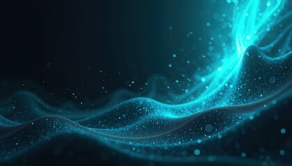 Glowing cyan abstract form dark grainy black cyan background noise texture futuristic dynamic poster header cover wallpaper banner backdrop design.