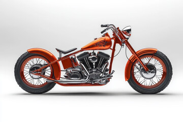 Fototapeta premium Custom orange chopper motorcycle; gleaming chrome engine; classic design.