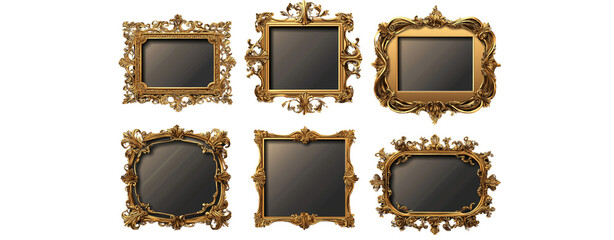 Obraz premium Set of pink flowers isolated on a transparent backgroun - Set of golden vintage frames isolated on a transparent background