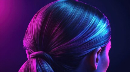 Beautiful Back View of Hair Styled with Neon Blue and Purple Lights