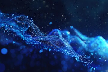 Dynamic blue particle wave. modern conceptual sound visualization. Digital structure of the wave flow of luminous particles. stock design
