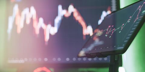 Abstract Financial Trading Monitors with Stock Market Candlestick Charts