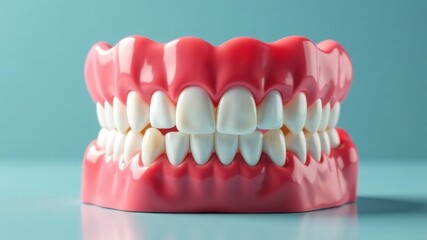 Fototapeta premium human jaw close-up lying on blue background