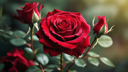 Naklejka premium red rose in garden
