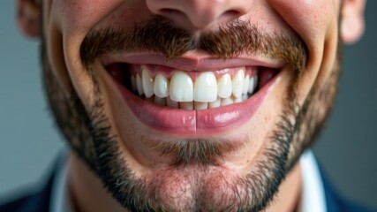 Fototapeta premium bearded man teeth close up front facing camera