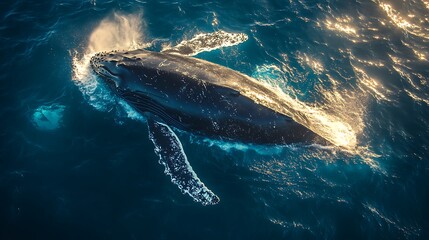 Fototapeta premium Humpback whale swimming in ocean, aerial view.