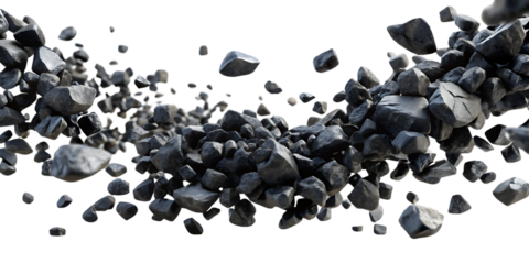 Pile of rocks is scattered across. On transparent background. Png file