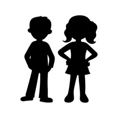 Girl and boy cartoon icon silhouette vector illustration on white background