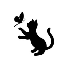Cat with butterfly icon silhouette vector illustration on white background