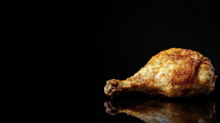 Golden roasted whole chicken with crispy skin against dark background creating dramatic food photography with area for copy space