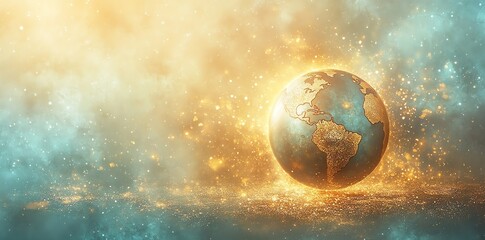 Obraz premium Golden Earth Globe: Celestial Sparkle and Teal Hues