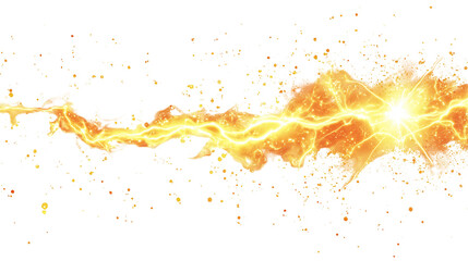 Lightning effect, yellow light and sparks isolated on white background.