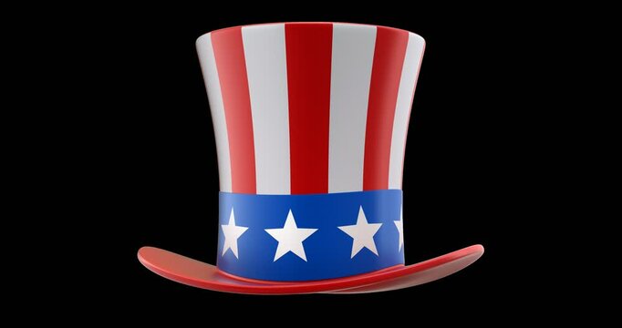 Rotation of  top uncle Sam hat - 3D animation seamlessly loopable isolated on transparent background
