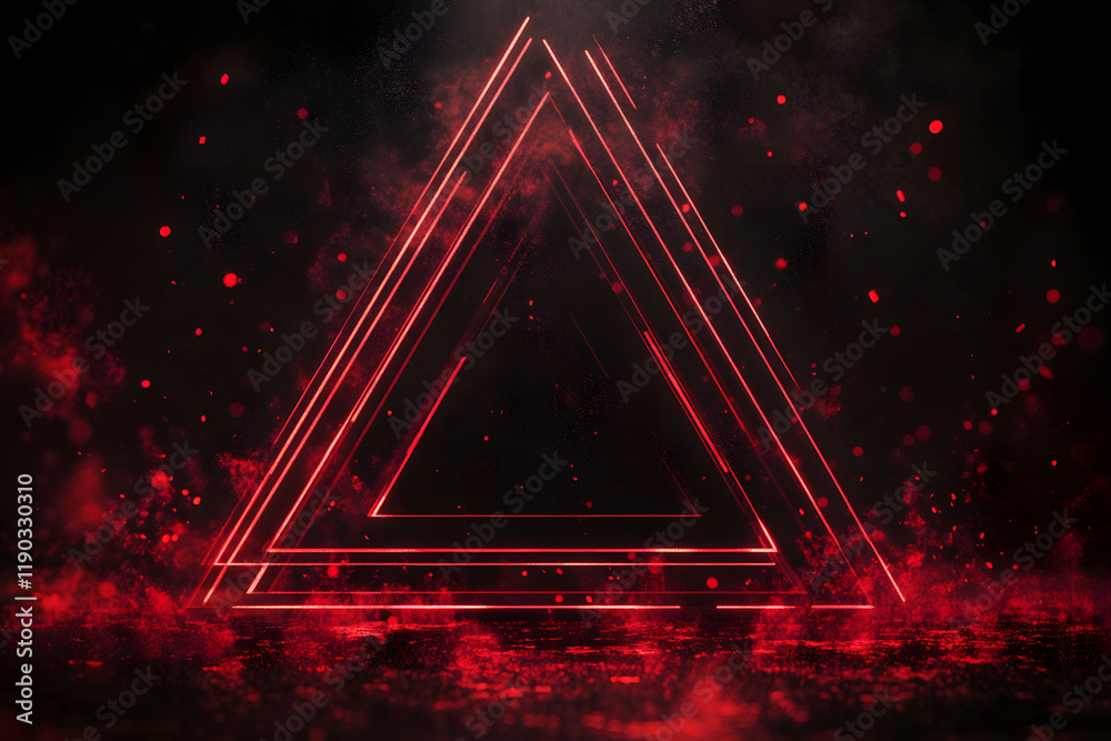 Aufkleber A striking red triangular design emerges from a dark background, surrounded by swirling particles, creating an intense and dynamic visual effect