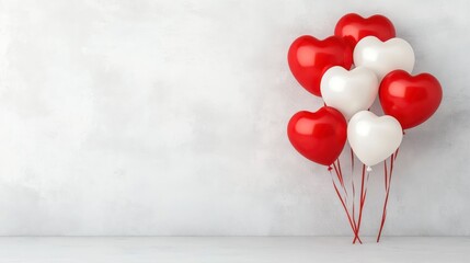 Heart Shaped Balloons in Red and White Against a Simple Background