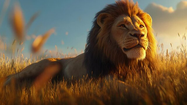 lion watching his territory from the distance