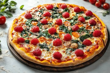 Savory and Sweet Pizza with Raspberries, Mushrooms, and Spinach