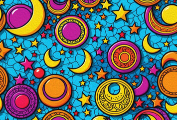 Printable pattern for wall decorations, covers, wallpapers, greeting cards on the occasion of a Muslim holiday. Ramadan . Oil painting