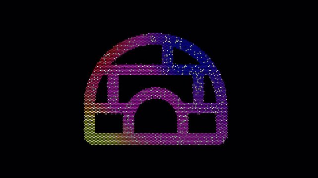 Icon igloo is made up of LED square shapes that shimmer and flicker. There are black dead diodes. In-Out looped. Alpha BW at the end
