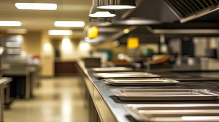 Sleek Modern Kitchen Featuring Stainless Steel Counters in a Professional Culinary Space
