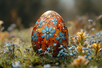 Close-up of a beautifully crafted holiday egg with intricate folk-inspired designs