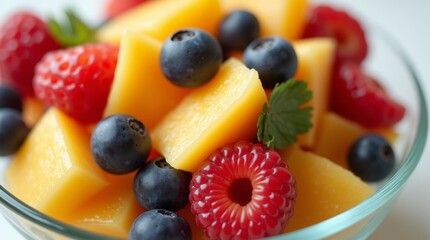 fresh fruit salad served in a clear glass bowl