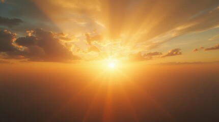 Obraz premium glowing horizon with sun rays breaking through clouds