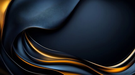 Abstract Dark Blue and Gold Swirling Waves: A Luxurious Digital Art
